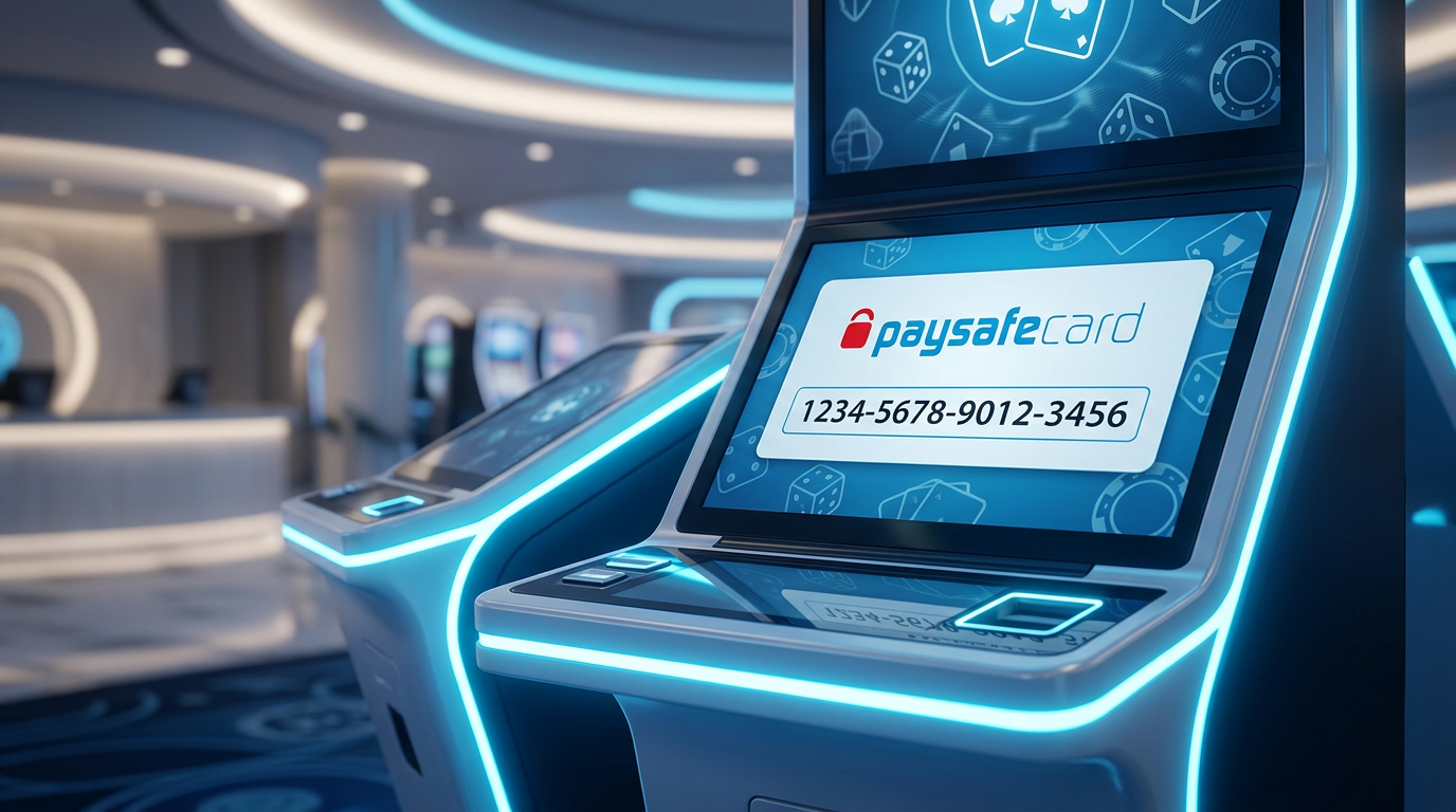 Logo Paysafecard na tle nowoczesnego kasyna online